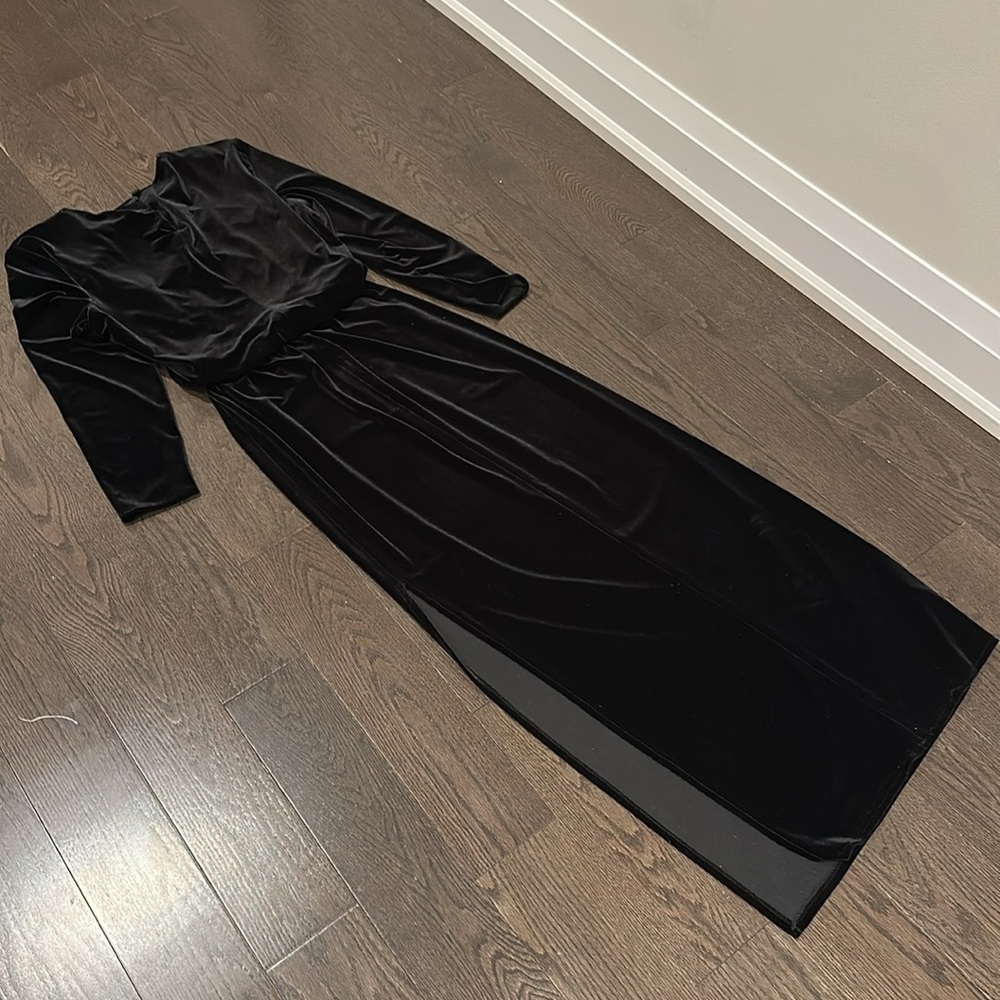 Rouie petites black velvet long sleeve maxi dress size 4 - Picture 6 of 6